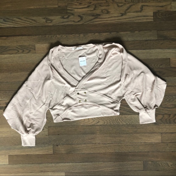 🎉HP🎉NWT Free People Sand LG Crop Sweater Buttons - Picture 3 of 6